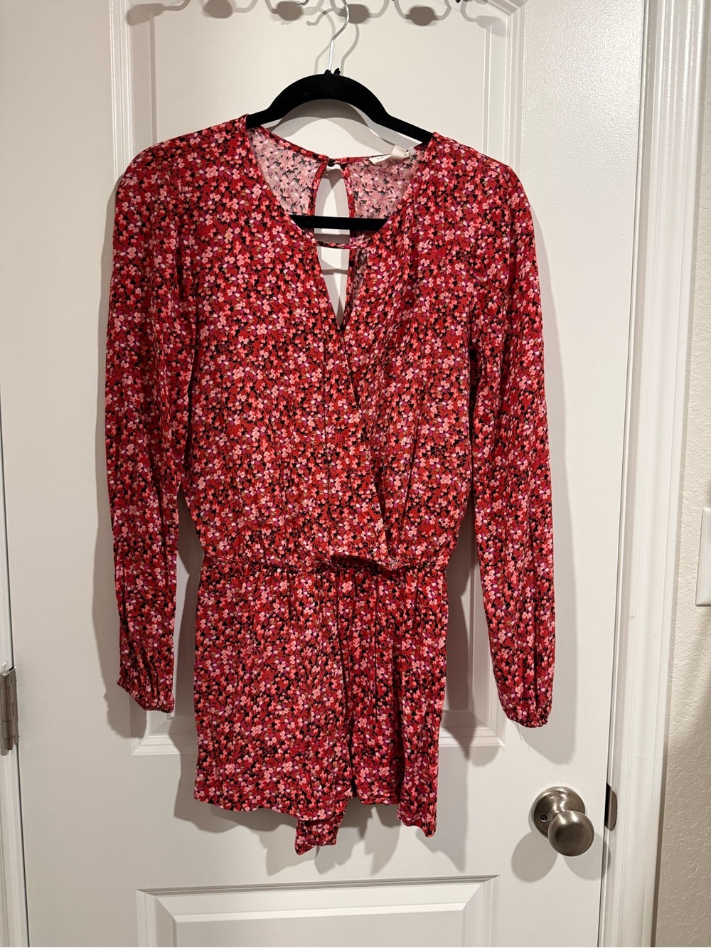 Socialite Red Floral Long-Sleeve Romper Dress - Women's